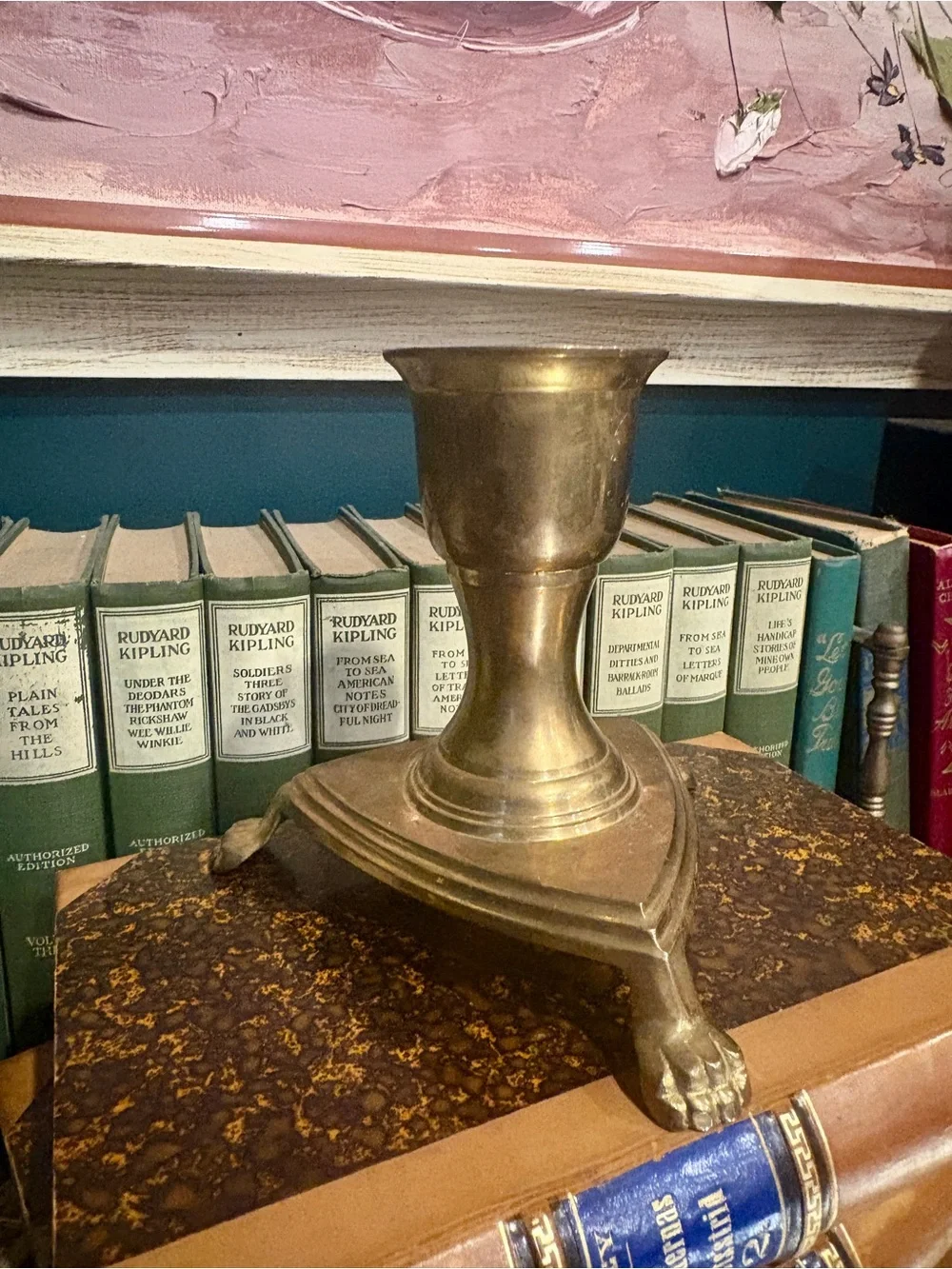 Vintage Brass Lion Footed Taper Candle Holder
